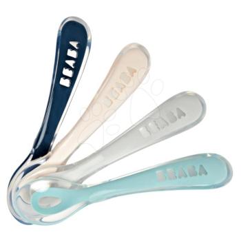 Készlet 4 gyakorló kanál Beaba 2nd age training spoon 13 cm puha szilikonból egyedüli étkezéshez, kék, rózsaszín, szürke, zöld 4 hó-tól kép