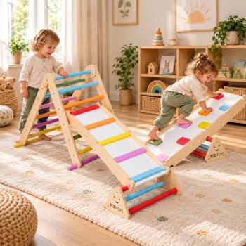 LUNA gyermekeknek szánt „ MONTESSORI ” fa játékkészlet állítható létrával és kétoldalas 2-in-1 mászódeszkával kép