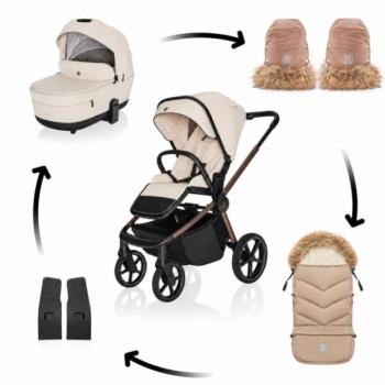 Move Cross 5X babakocsi szett + Fluffy Combi bundazsák + Fluffy 2 kesztyű, Quartz Beige kép