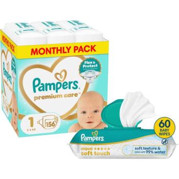 PAMPERS Premium Care 1 (156 db) + PAMPERS Aqua Soft Touch, 60 db kép