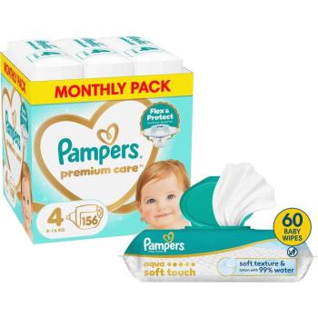 PAMPERS Premium Care 4 (156 db) + PAMPERS Aqua Soft Touch, 60 db kép