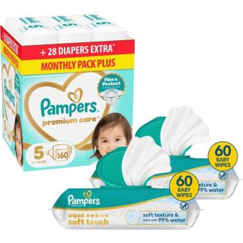 PAMPERS Premium Care 5 (160 db) + PAMPERS Aqua Soft Touch 120 db (2× 60 db) kép