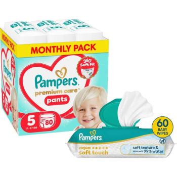 PAMPERS Premium Care Pants 5 (80 db) + PAMPERS Aqua Soft Touch, 60 db kép