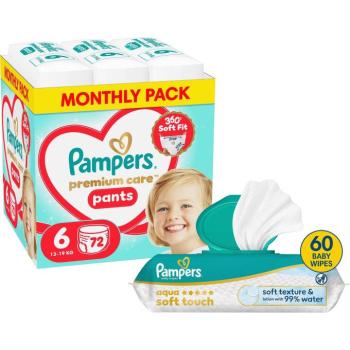 PAMPERS Premium Care Pants 6 (72 db) + PAMPERS Aqua Soft Touch, 60 db kép