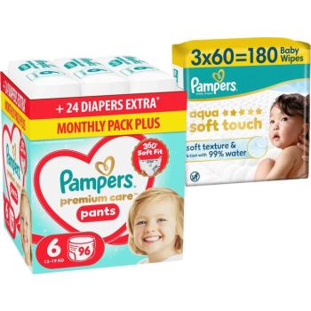 PAMPERS Premium Care Pants 6 (96 db) + PAMPERS Aqua Soft Touch, 180 db (3× 60 db) kép