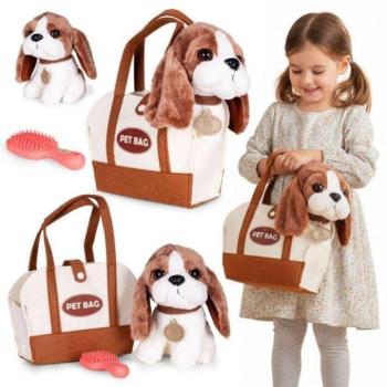 Plüss beagle kutya hordozható táskában + kefe kép