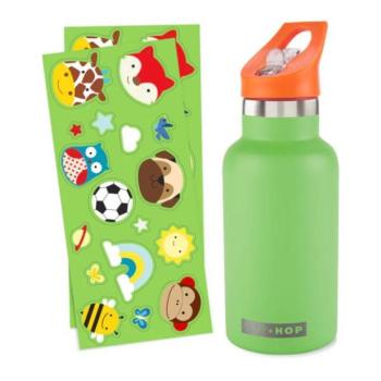 SKIP HOP Rozsdamentes szívószálas palack matricákkal kantin zöld 380 ml, kép