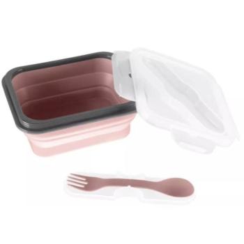 Szilikon uzsonnás doboz evőeszközökkel kicsi, Old Pink